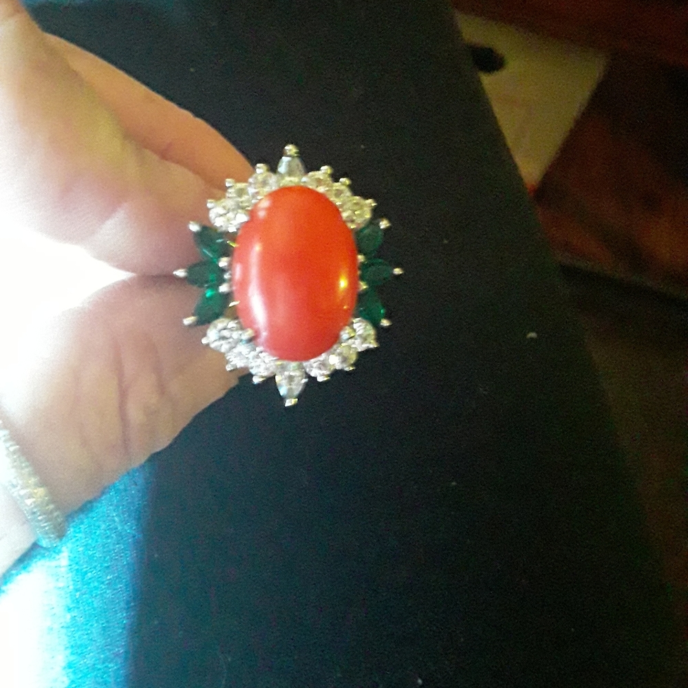 Coral diamond ring